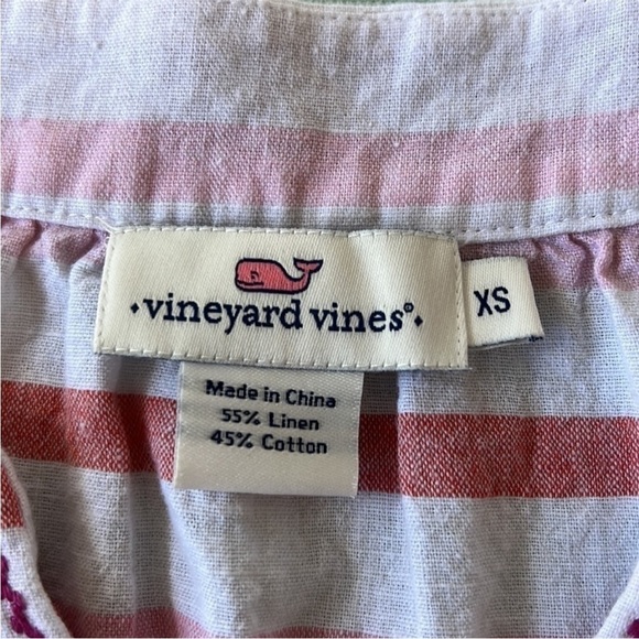 Vineyard Vines Gustavia Pink Stripe Embroidered Linen Blend Top XS - Picture 6 of 9